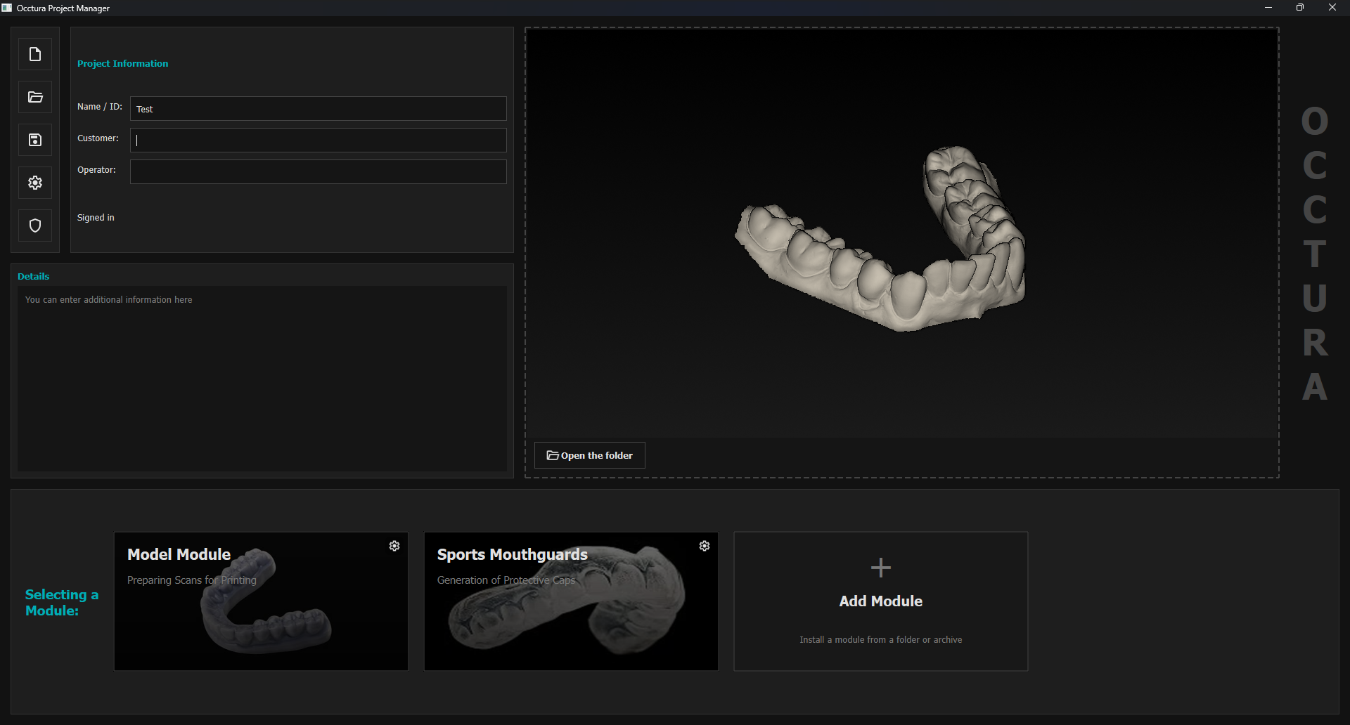 OCCTURA-Launcher-Oberfläche